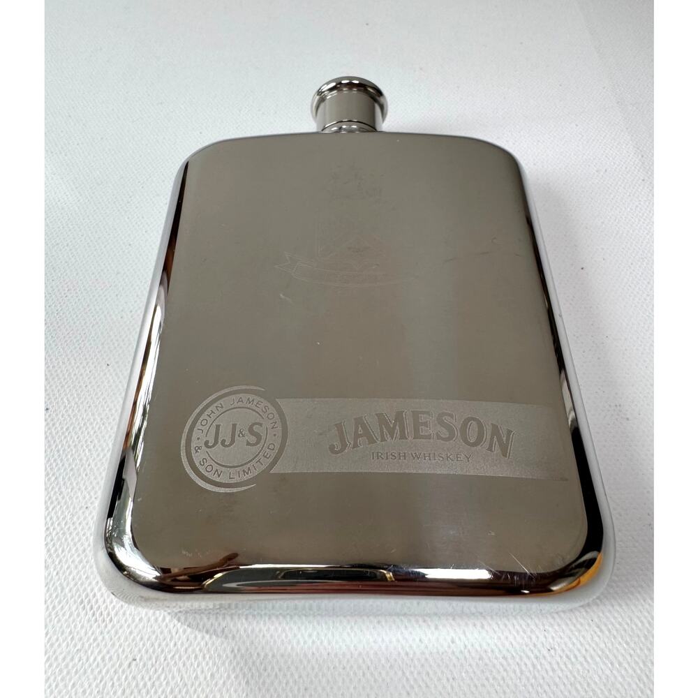 Vintage Jameson Irish Whiskey Hip Flask JJ&S Stainless Steel Barware